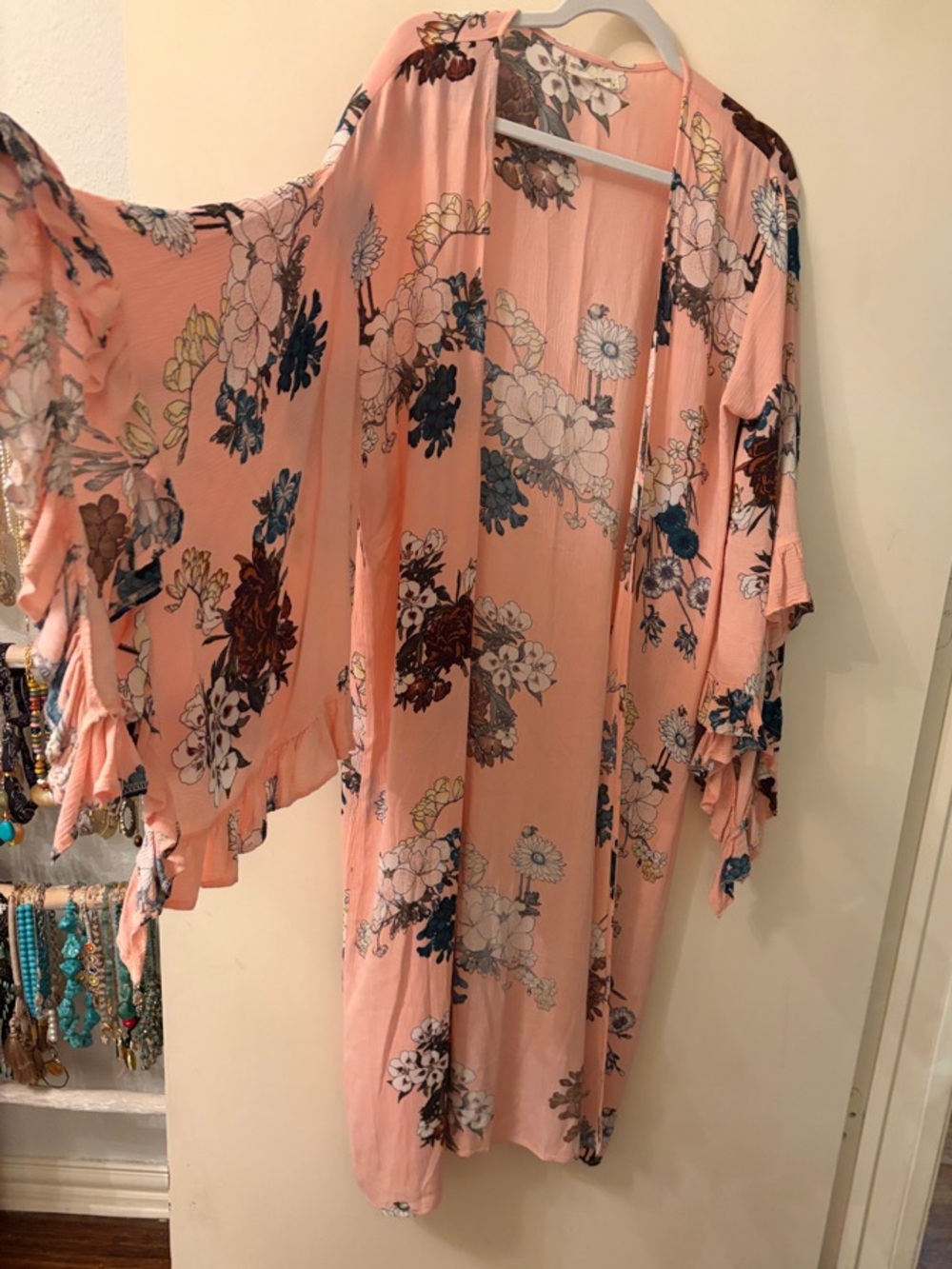 Peach Floral Kimono Robe